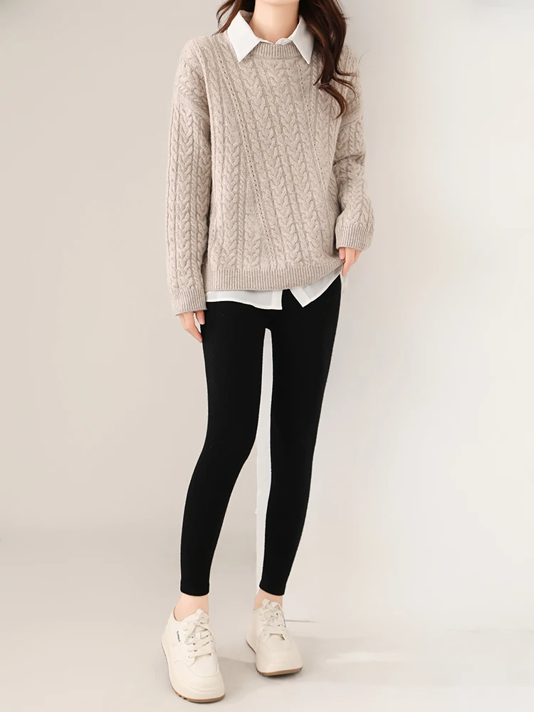 Women 100% Merino Wool Knitted Leggings Autumn Winter Soild High Waisted Wool Pants Comfort Small Leg Pants Versatile Thick Warm