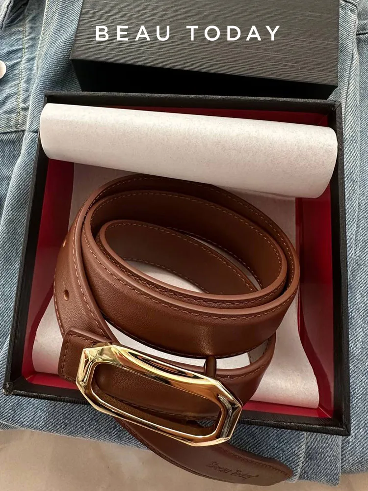 BEAUTODAY Casual Belts Women Genuine Cow Leather Metal Square Buckle Luxury Waistband Female Accessories Handmade 91112