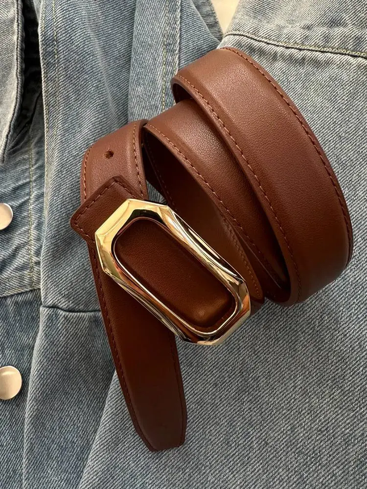 BEAUTODAY Casual Belts Women Genuine Cow Leather Metal Square Buckle Luxury Waistband Female Accessories Handmade 91112
