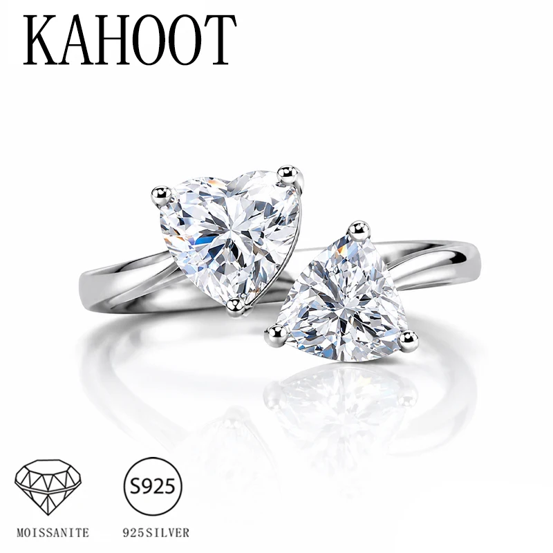 925 Silver Heart-Shaped 2 Carat Moissanite Adjustable Ring Is Fashionable and Simple, Suitable for Daily Life and Wedding