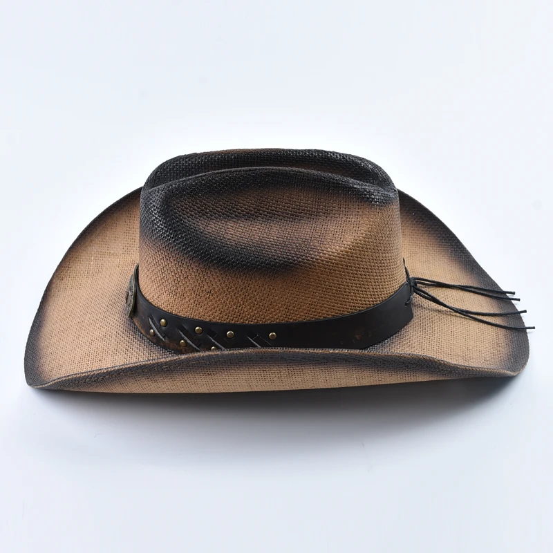 New Western Style Straw Cowboy Summer Hats for Men Vintage Curled Wide Brim Cowgirl Hats Sombrero Hombre