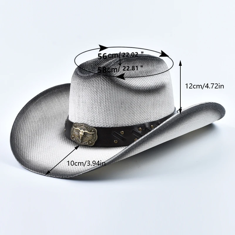 New Western Style Straw Cowboy Summer Hats for Men Vintage Curled Wide Brim Cowgirl Hats Sombrero Hombre