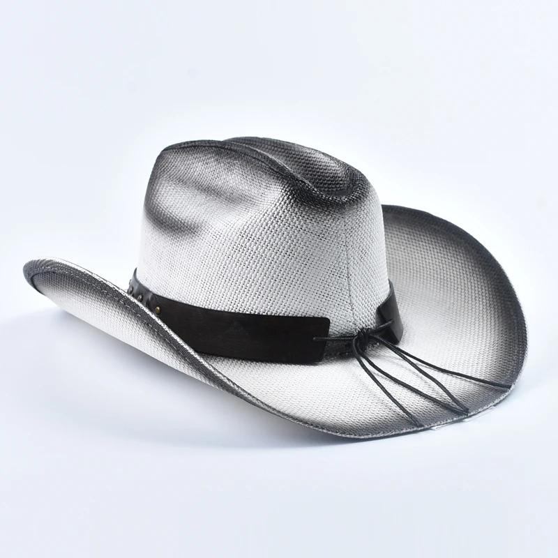 New Western Style Straw Cowboy Summer Hats for Men Vintage Curled Wide Brim Cowgirl Hats Sombrero Hombre