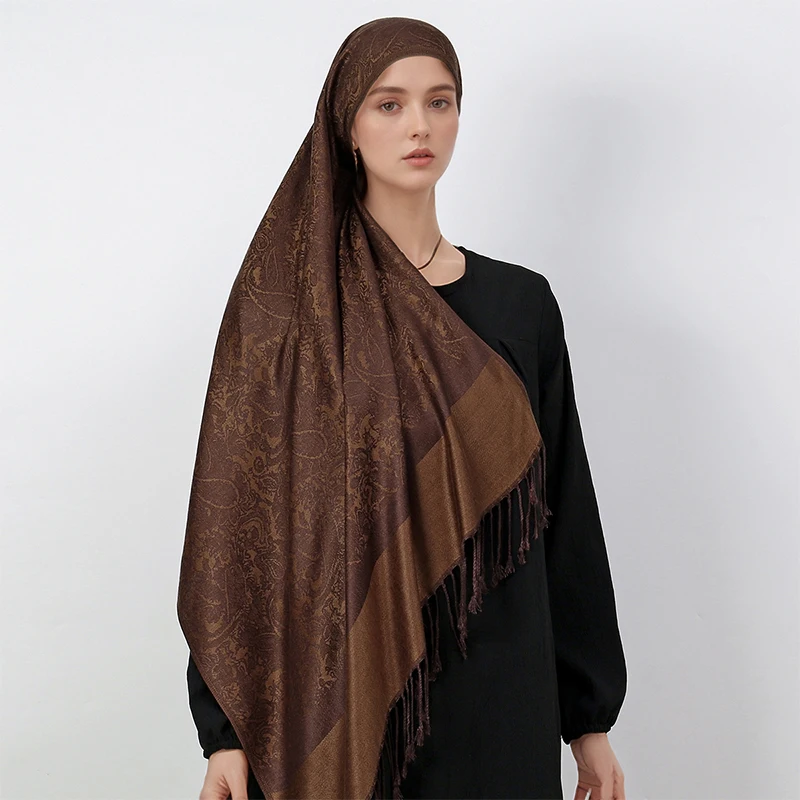 [T003] 1pc Bohemian Fashion Paisley Jacquard Pashmina Scarf Tassel Ladies Hijab Shawl Wrap Winter Suitable For Daily Wear
