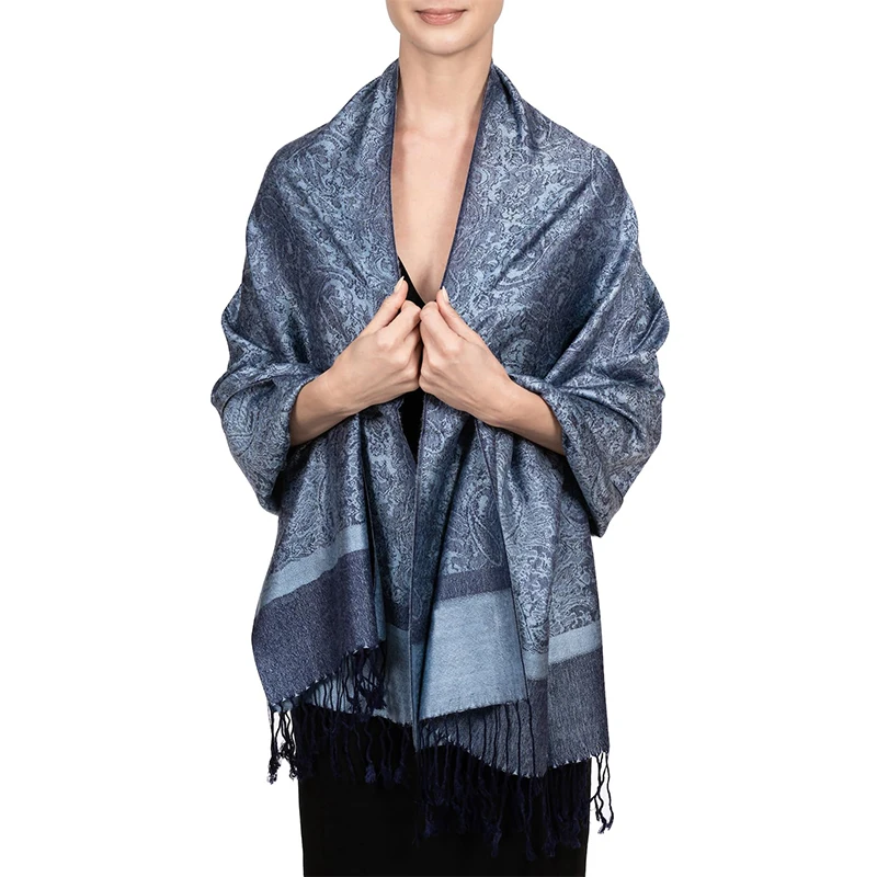 [T003] 1pc Bohemian Fashion Paisley Jacquard Pashmina Scarf Tassel Ladies Hijab Shawl Wrap Winter Suitable For Daily Wear