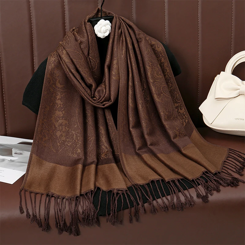 [T003] 1pc Bohemian Fashion Paisley Jacquard Pashmina Scarf Tassel Ladies Hijab Shawl Wrap Winter Suitable For Daily Wear