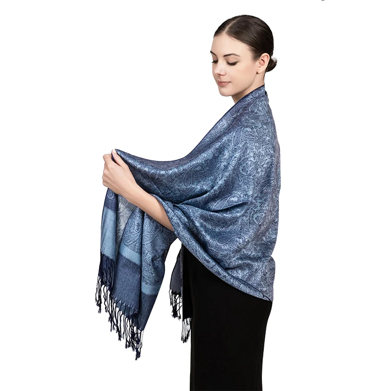 [T003] 1pc Bohemian Fashion Paisley Jacquard Pashmina Scarf Tassel Ladies Hijab Shawl Wrap Winter Suitable For Daily Wear