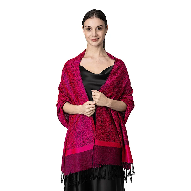 [T003] 1pc Bohemian Fashion Paisley Jacquard Pashmina Scarf Tassel Ladies Hijab Shawl Wrap Winter Suitable For Daily Wear