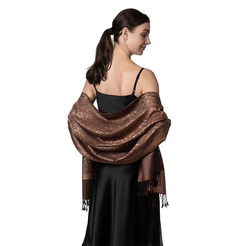 [T003] 1pc Bohemian Fashion Paisley Jacquard Pashmina Scarf Tassel Ladies Hijab Shawl Wrap Winter Suitable For Daily Wear