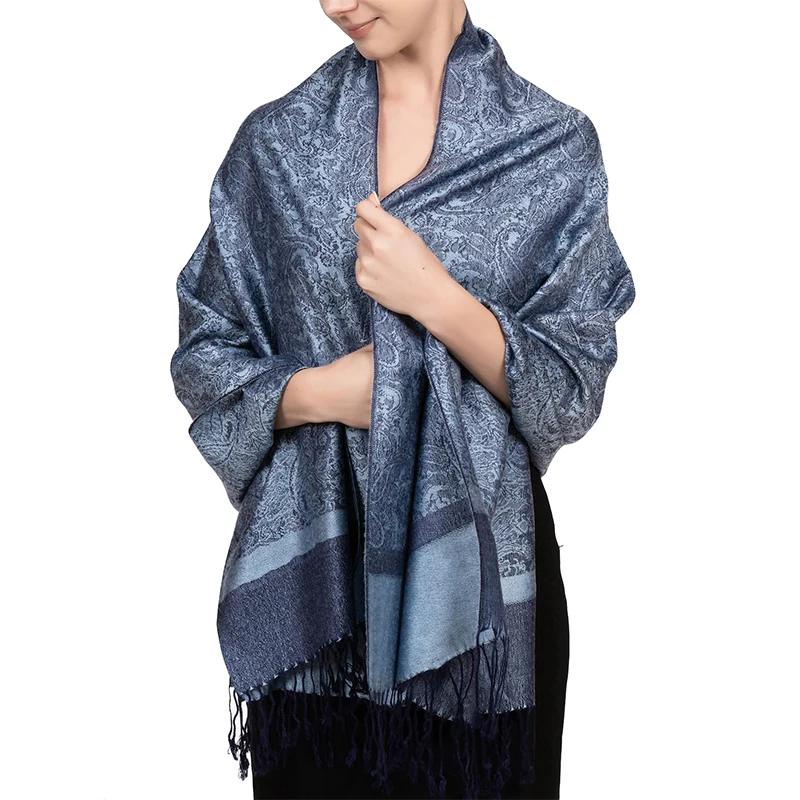 [T003] 1pc Bohemian Fashion Paisley Jacquard Pashmina Scarf Tassel Ladies Hijab Shawl Wrap Winter Suitable For Daily Wear