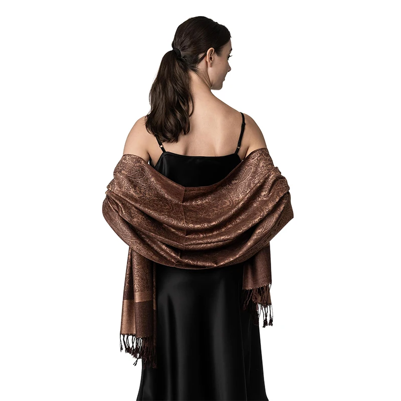 [T003] 1pc Bohemian Fashion Paisley Jacquard Pashmina Scarf Tassel Ladies Hijab Shawl Wrap Winter Suitable For Daily Wear
