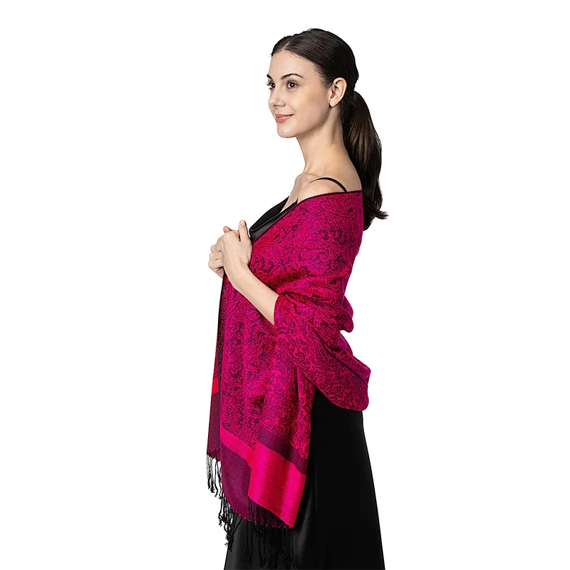 [T003] 1pc Bohemian Fashion Paisley Jacquard Pashmina Scarf Tassel Ladies Hijab Shawl Wrap Winter Suitable For Daily Wear