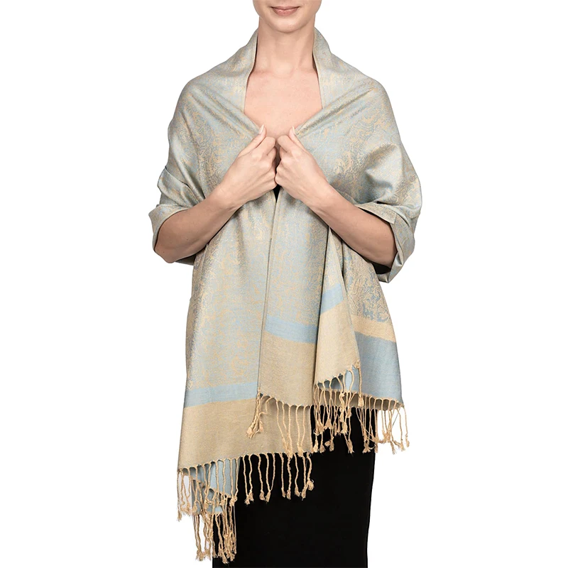 [T003] 1pc Bohemian Fashion Paisley Jacquard Pashmina Scarf Tassel Ladies Hijab Shawl Wrap Winter Suitable For Daily Wear