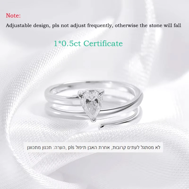 Smyoue Certified 0.5CT Real Moissanite Solitaire Rings for Women Sterling Silver 925 Plated 18K Lab Daimond Female Tail Ring
