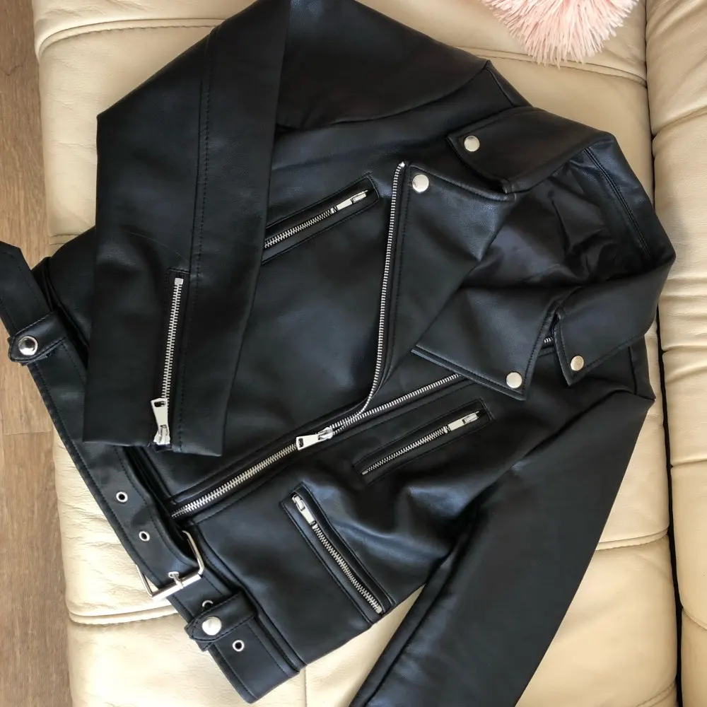 Ailegogo Spring Autumn Women Moto Biker Black Pu Fuax Leather Jacket Streetwear Female Belt Zipper Slim Fit Short Coat Outwear