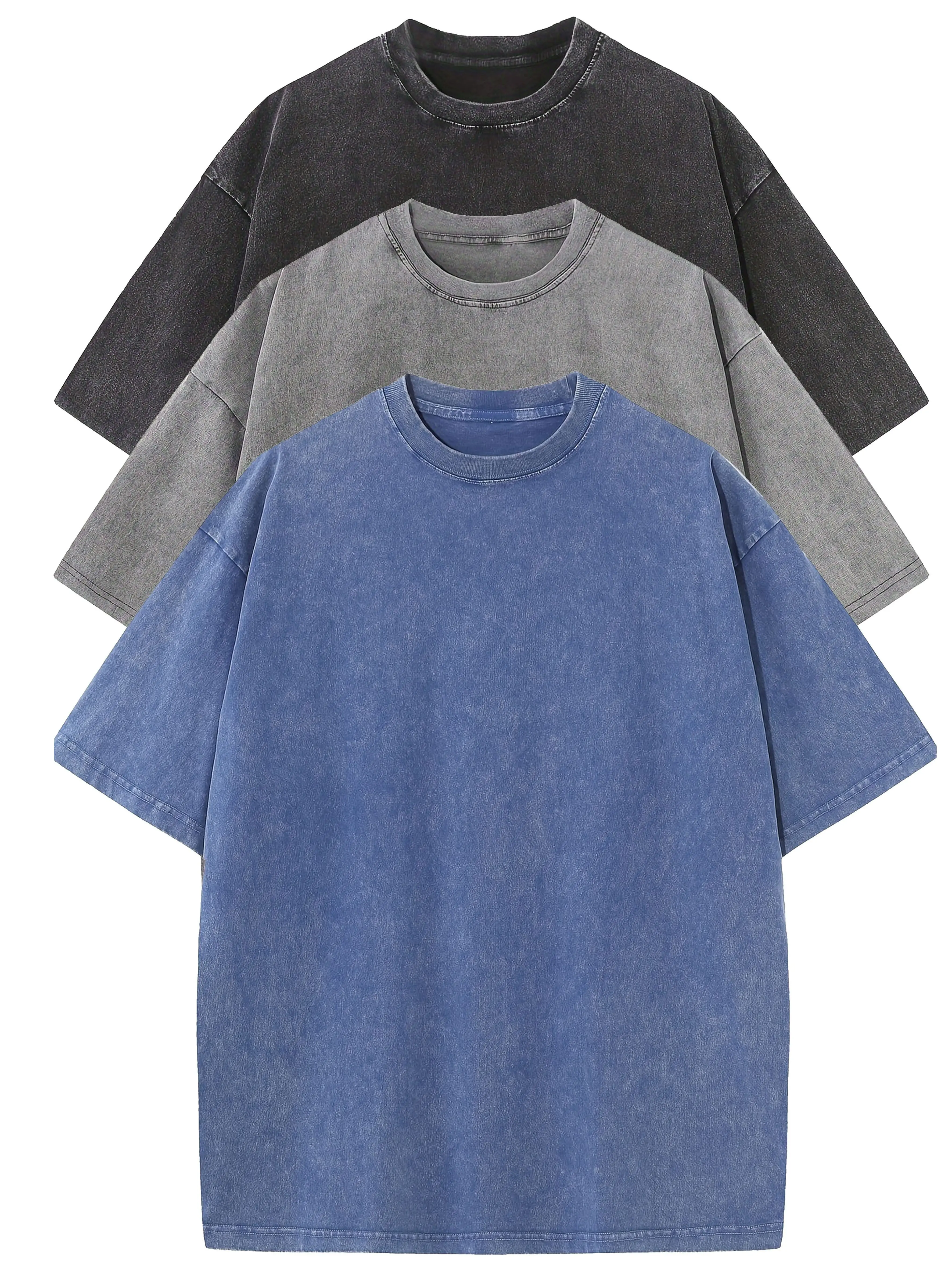 3pcs Men's 100% Cotton Loose-Fit T-Shirts in Solid Colors Casual Short Sleeve Crew Neck Ideal for Summer Outdoor