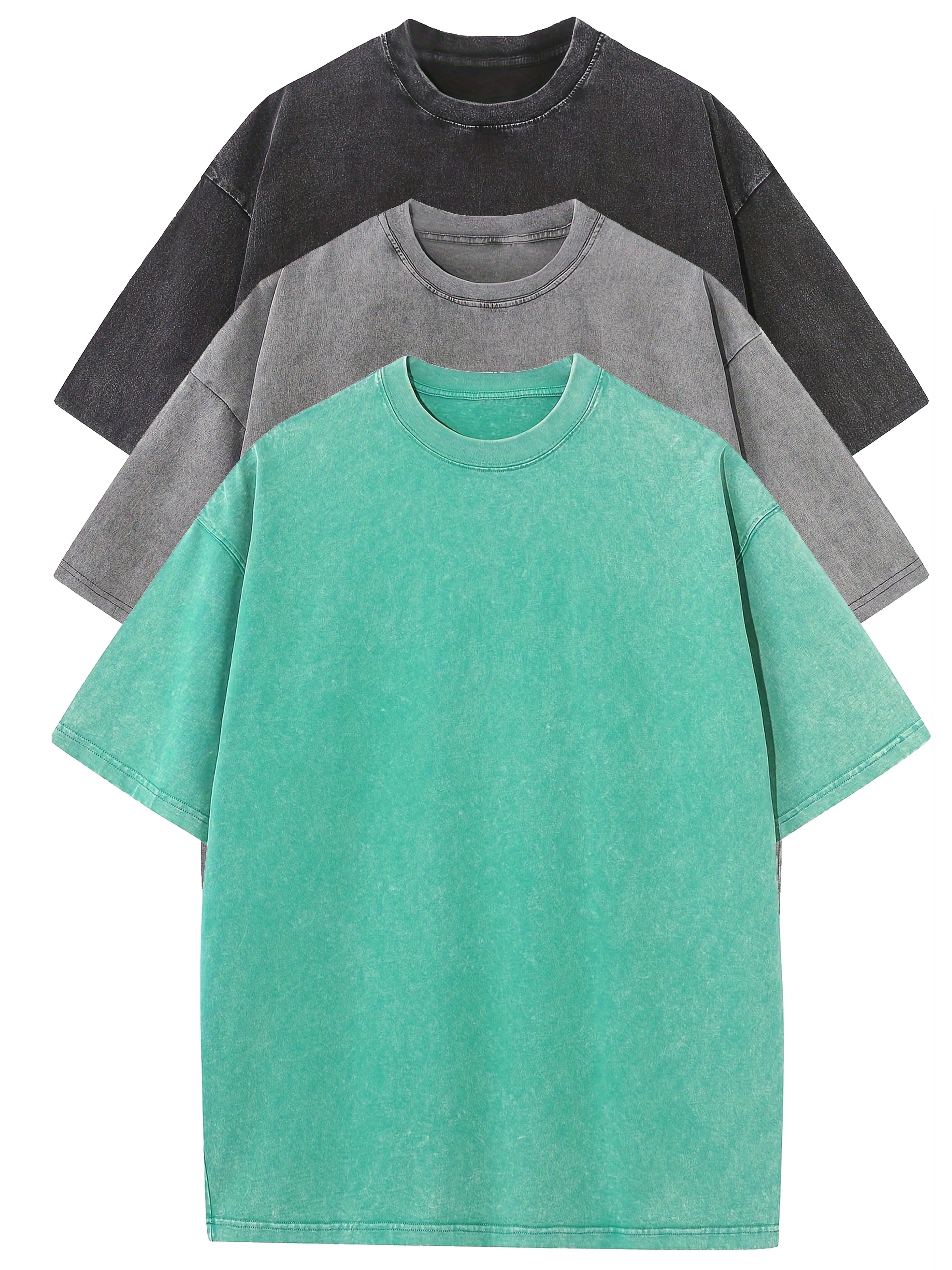 3pcs Men's 100% Cotton Loose-Fit T-Shirts in Solid Colors Casual Short Sleeve Crew Neck Ideal for Summer Outdoor