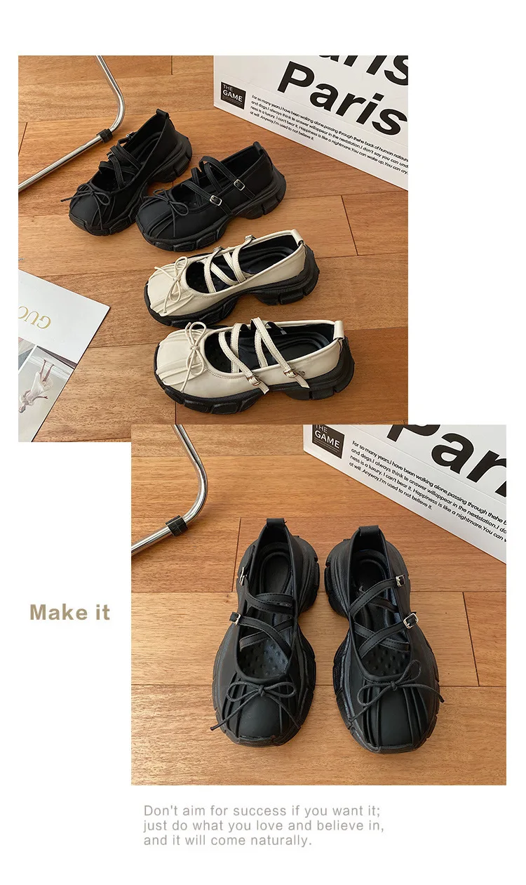 Designer Chunky Women Mary Jane Shoes Autumn Fashion Shallow Butterfly-knot Platform Flat Shoes Ladies Casual Outdoor Shoes