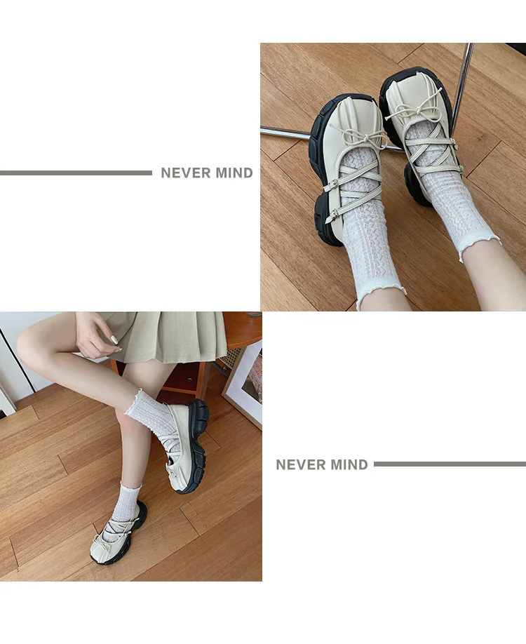 Designer Chunky Women Mary Jane Shoes Autumn Fashion Shallow Butterfly-knot Platform Flat Shoes Ladies Casual Outdoor Shoes