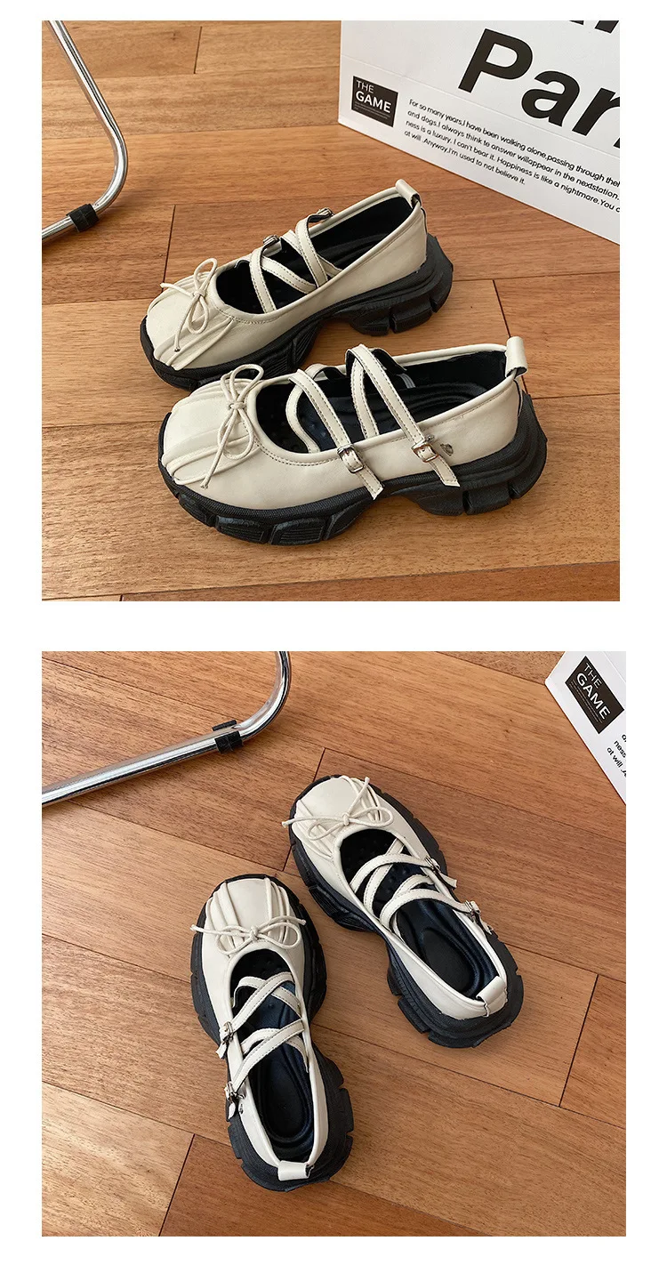 Designer Chunky Women Mary Jane Shoes Autumn Fashion Shallow Butterfly-knot Platform Flat Shoes Ladies Casual Outdoor Shoes