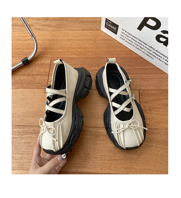 Designer Chunky Women Mary Jane Shoes Autumn Fashion Shallow Butterfly-knot Platform Flat Shoes Ladies Casual Outdoor Shoes