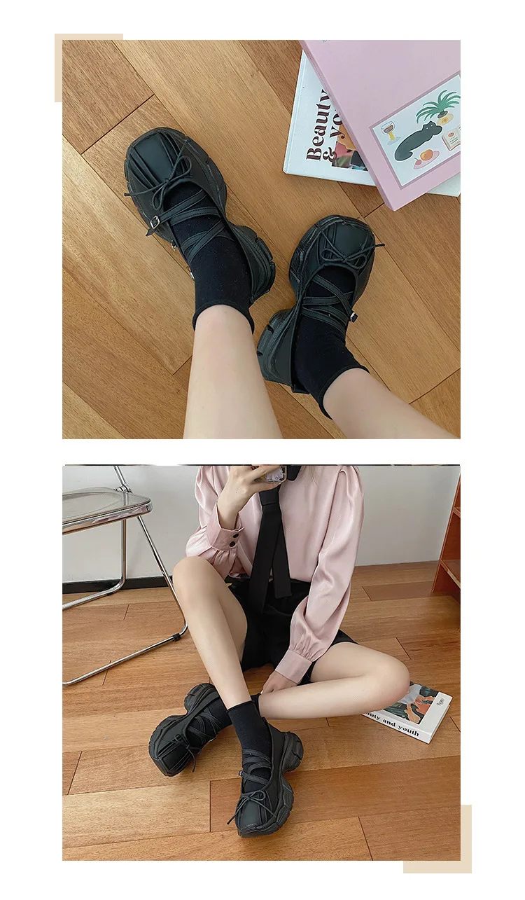Designer Chunky Women Mary Jane Shoes Autumn Fashion Shallow Butterfly-knot Platform Flat Shoes Ladies Casual Outdoor Shoes