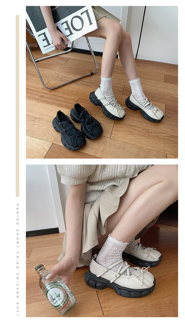 Designer Chunky Women Mary Jane Shoes Autumn Fashion Shallow Butterfly-knot Platform Flat Shoes Ladies Casual Outdoor Shoes