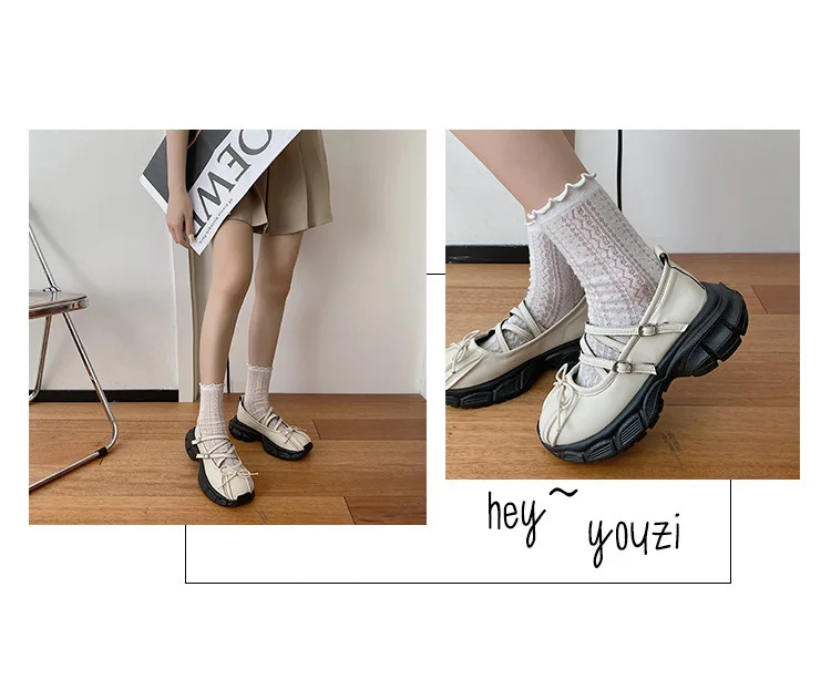 Designer Chunky Women Mary Jane Shoes Autumn Fashion Shallow Butterfly-knot Platform Flat Shoes Ladies Casual Outdoor Shoes