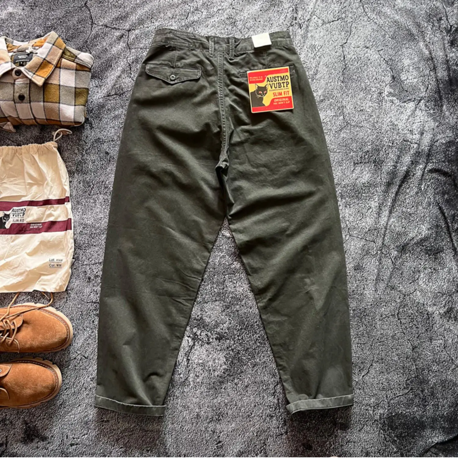 Amekaji Heavyweight Pure Cotton Twill Reinforced Work Pants Loose Tapered Straight-leg Basic Solid Color Casual Trousers for Men