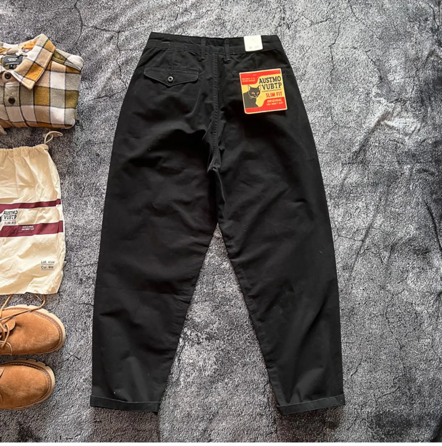 Amekaji Heavyweight Pure Cotton Twill Reinforced Work Pants Loose Tapered Straight-leg Basic Solid Color Casual Trousers for Men
