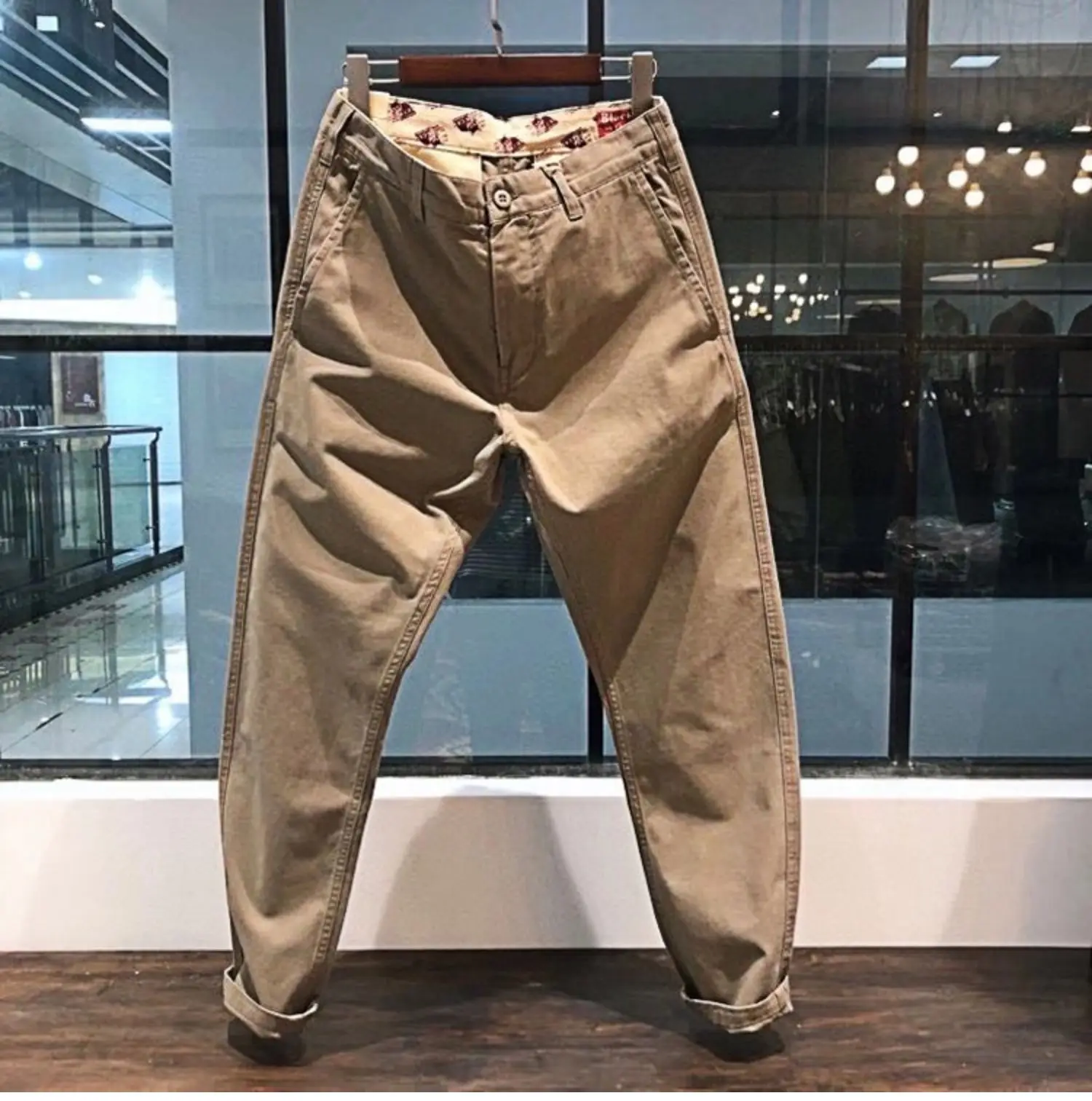 Amekaji Heavyweight Pure Cotton Twill Reinforced Work Pants Loose Tapered Straight-leg Basic Solid Color Casual Trousers for Men