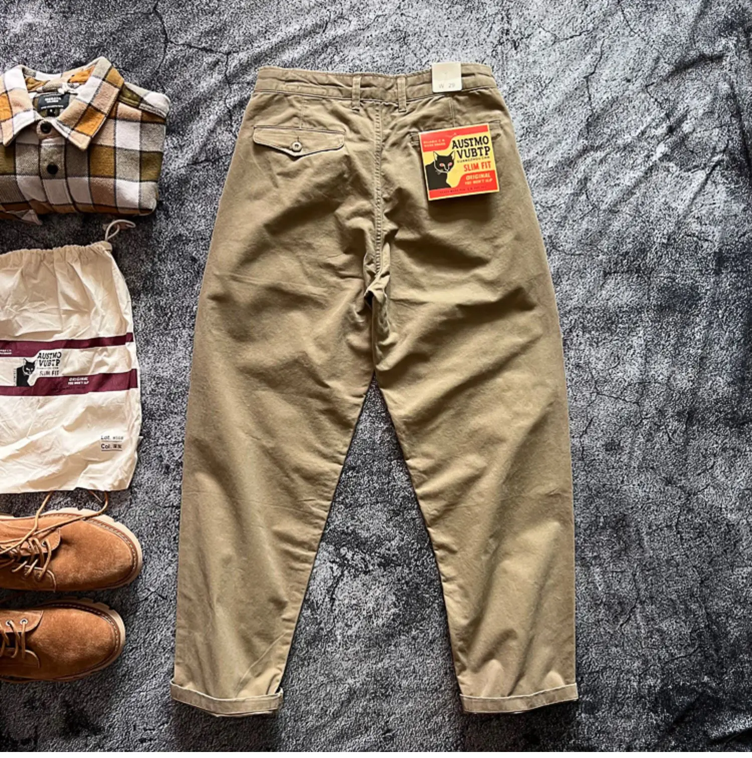 Amekaji Heavyweight Pure Cotton Twill Reinforced Work Pants Loose Tapered Straight-leg Basic Solid Color Casual Trousers for Men