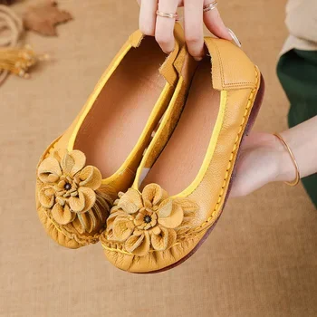 New Lug Sole Ballet Flats Women's Genuine Leather Shoes Size 42 Woman Anti Skid Loafers Brand Luxury Handmade Vintage Moccasins