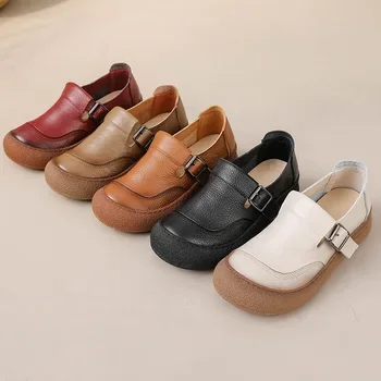 New Lug Sole Ballet Flats Women's Genuine Leather Shoes Size 42 Woman Anti Skid Loafers Brand Luxury Handmade Vintage Moccasins