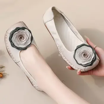 New Lug Sole Ballet Flats Women's Genuine Leather Shoes Size 42 Woman Anti Skid Loafers Brand Luxury Handmade Vintage Moccasins