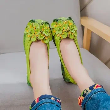 New Lug Sole Ballet Flats Women's Genuine Leather Shoes Size 42 Woman Anti Skid Loafers Brand Luxury Handmade Vintage Moccasins