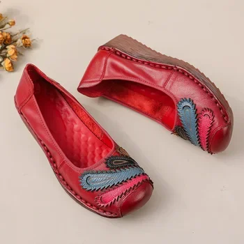 New Lug Sole Ballet Flats Women's Genuine Leather Shoes Size 42 Woman Anti Skid Loafers Brand Luxury Handmade Vintage Moccasins