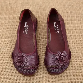 New Lug Sole Ballet Flats Women's Genuine Leather Shoes Size 42 Woman Anti Skid Loafers Brand Luxury Handmade Vintage Moccasins