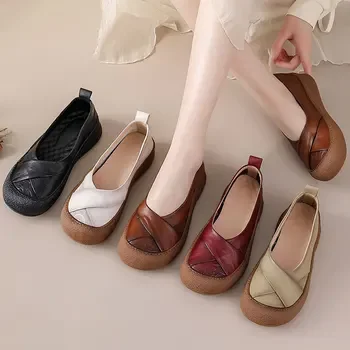 New Lug Sole Ballet Flats Women's Genuine Leather Shoes Size 42 Woman Anti Skid Loafers Brand Luxury Handmade Vintage Moccasins