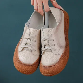 New Lug Sole Ballet Flats Women's Genuine Leather Shoes Size 42 Woman Anti Skid Loafers Brand Luxury Handmade Vintage Moccasins