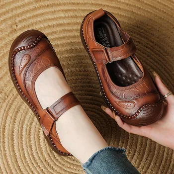 New Lug Sole Ballet Flats Women's Genuine Leather Shoes Size 42 Woman Anti Skid Loafers Brand Luxury Handmade Vintage Moccasins