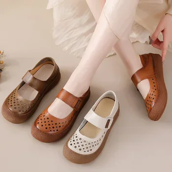 New Lug Sole Ballet Flats Women's Genuine Leather Shoes Size 42 Woman Anti Skid Loafers Brand Luxury Handmade Vintage Moccasins