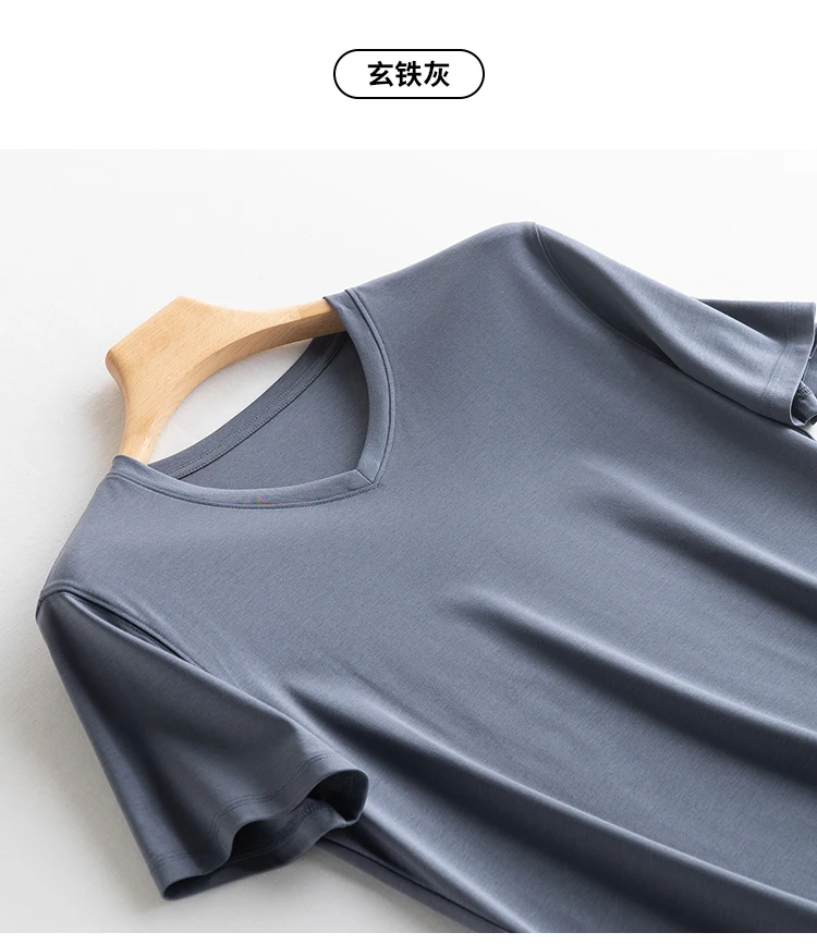 Men's High-end Fabric Silk Mercerized Cotton T-shirt Crew Neck Luxury Tee Short Sleeve Silky Feeling Summer Wear Vacation V-neck