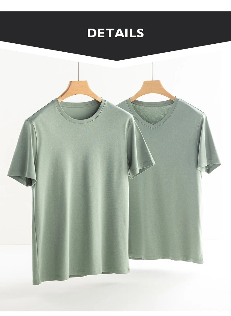 Men's High-end Fabric Silk Mercerized Cotton T-shirt Crew Neck Luxury Tee Short Sleeve Silky Feeling Summer Wear Vacation V-neck