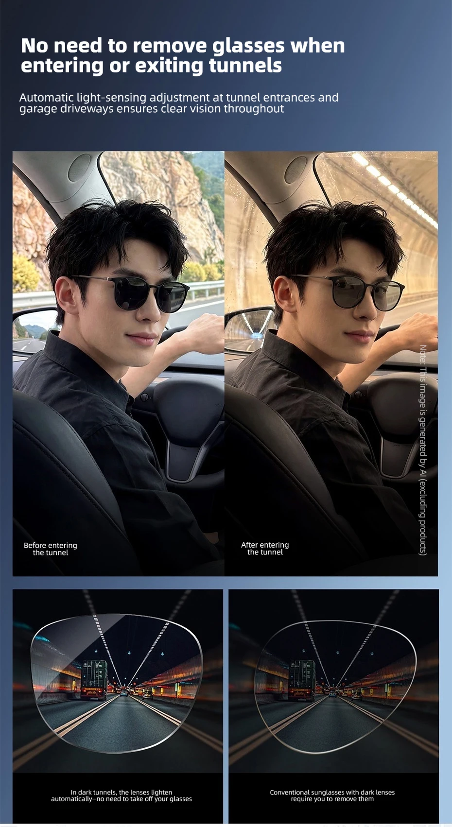 CAPONI Oval Men's Sunglasses Photochromic Polarized Sun Glasses For Men Protect UV Ray Super Light Small Size Eye Glasses BS520
