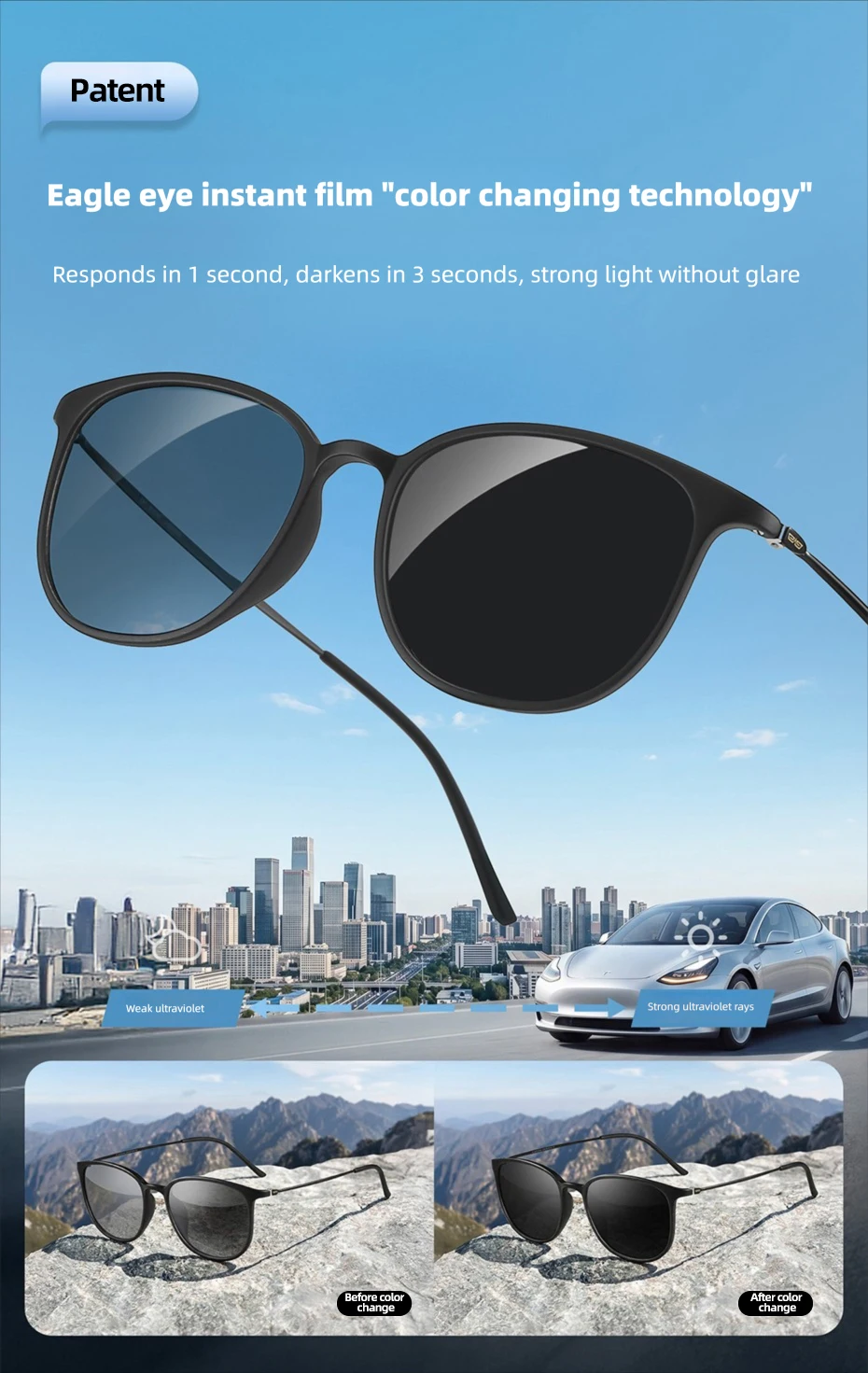 CAPONI Oval Men's Sunglasses Photochromic Polarized Sun Glasses For Men Protect UV Ray Super Light Small Size Eye Glasses BS520