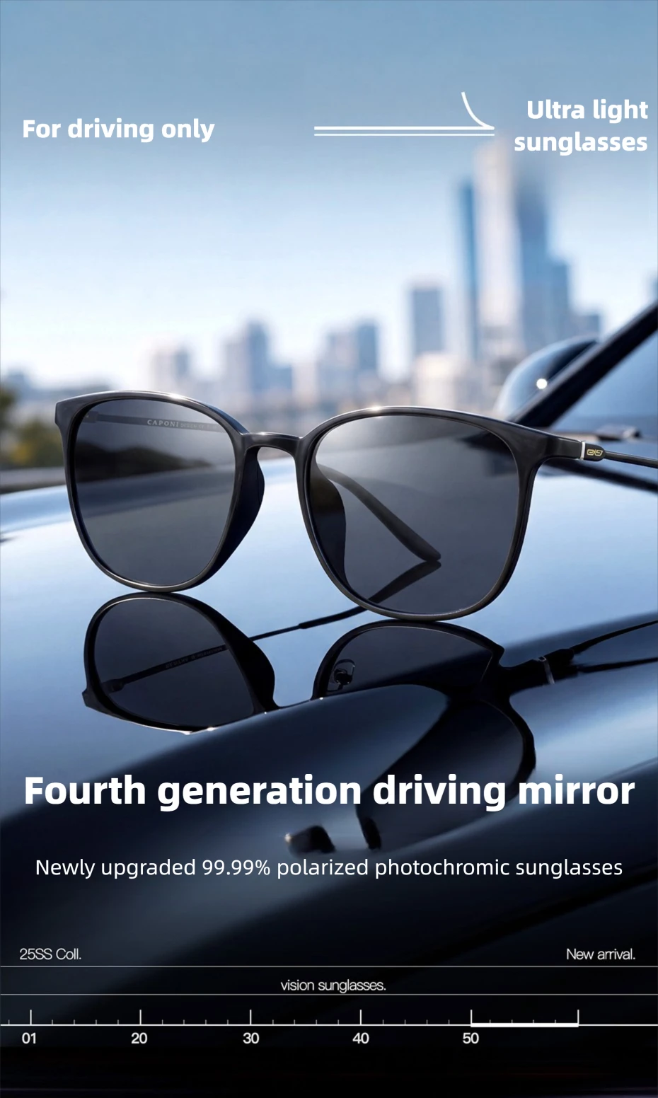 CAPONI Oval Men's Sunglasses Photochromic Polarized Sun Glasses For Men Protect UV Ray Super Light Small Size Eye Glasses BS520