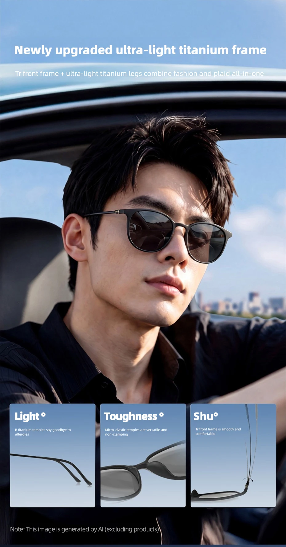 CAPONI Oval Men's Sunglasses Photochromic Polarized Sun Glasses For Men Protect UV Ray Super Light Small Size Eye Glasses BS520