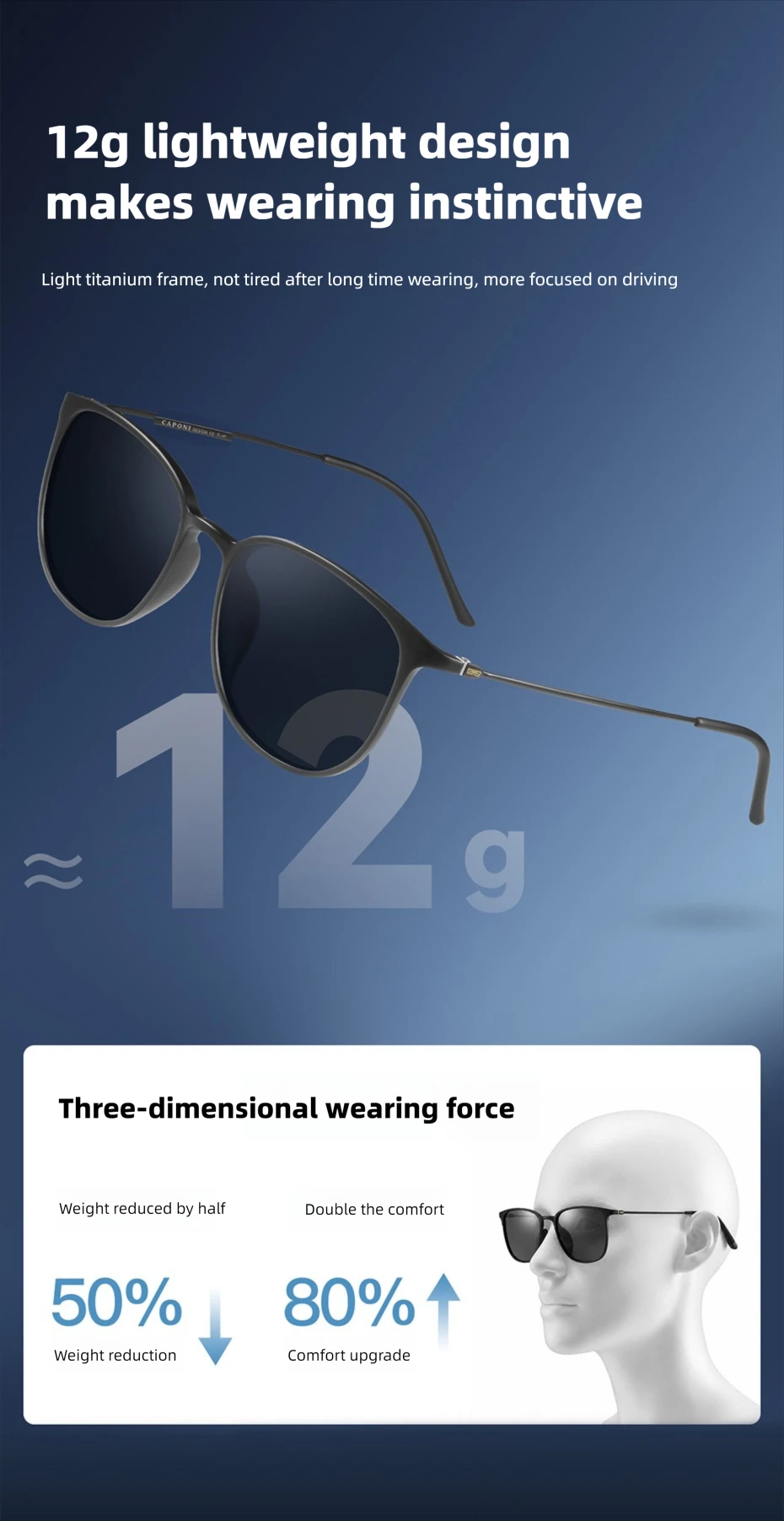 CAPONI Oval Men's Sunglasses Photochromic Polarized Sun Glasses For Men Protect UV Ray Super Light Small Size Eye Glasses BS520