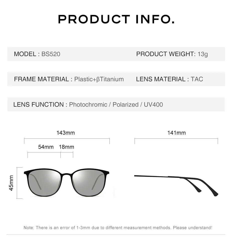 CAPONI Oval Men's Sunglasses Photochromic Polarized Sun Glasses For Men Protect UV Ray Super Light Small Size Eye Glasses BS520